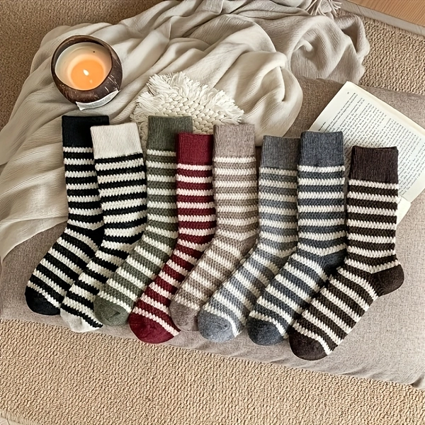 4 8 pairs womens striped   calf socks vintage style thick - Temu