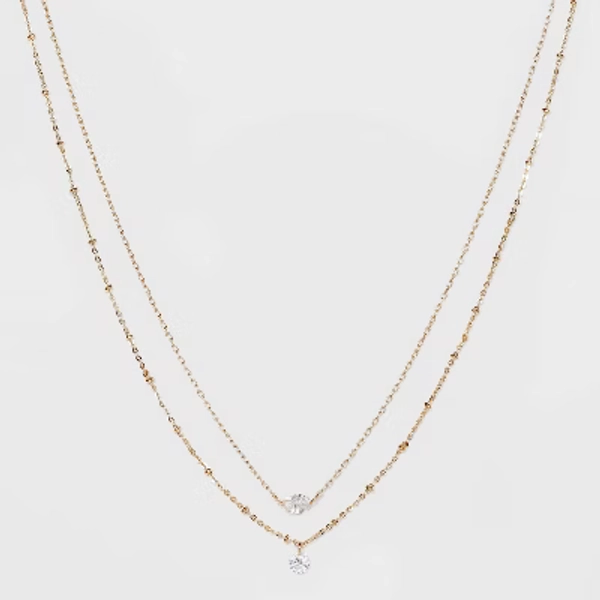 Cubic Zirconia Multi-Strand Chain Necklace - A New Day™ Gold: Nickel-Free Metal, Lobster Claw Clasp