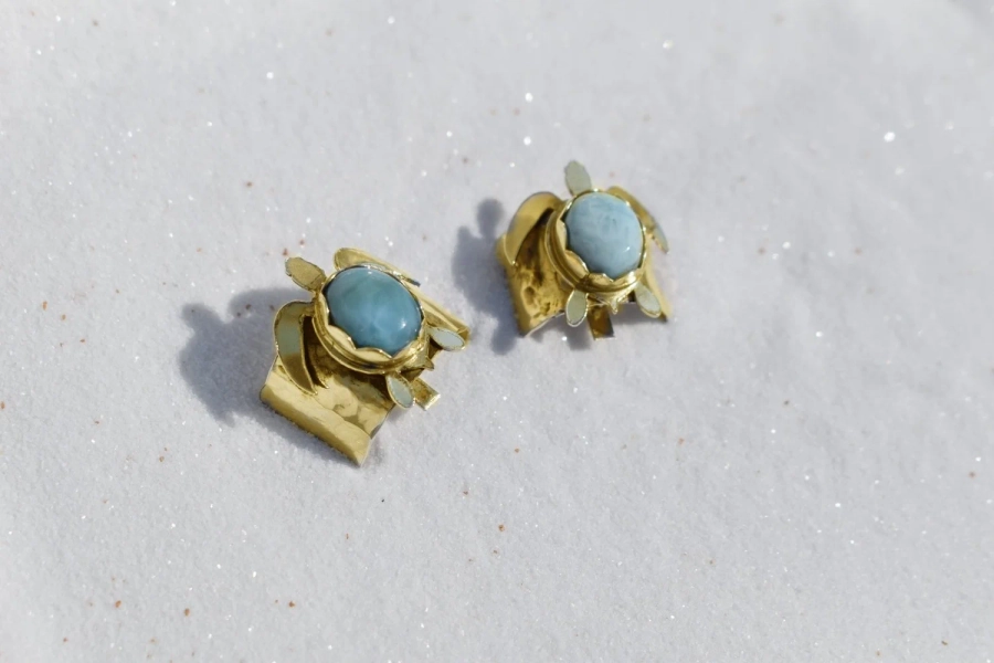 Larimar Sea Turtle Gold Braid Band Set (2) — Silver to Strands 