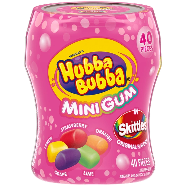 HUBBA BUBBA Mini Gum in Skittles Original Flavors, 40 CT Bottle