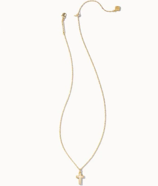 Kendra Scott Cross Gold Pendant Necklace - White Kyocera Opal
