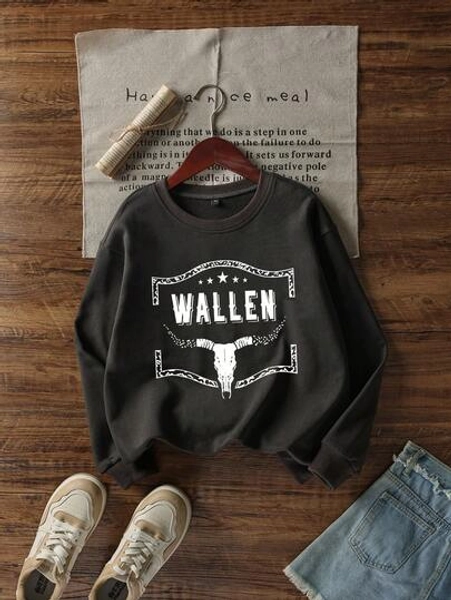 Tween Girl Bull Head Printed Crew Neck Pullover Sweatshirt, Autumn/Winter