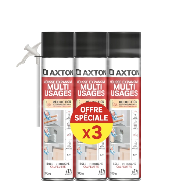 Lot de 3 mousses expansives Multi-usages AXTON blanc 500ml