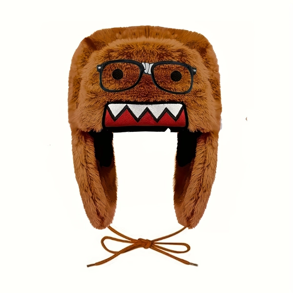 Domo Embroidered Hat with Glasses • Cozy Winter Cap, Brown with White & Black Accents • Perfect for Valentine’s Day, Parties & Casual Wear • Whimsical Fashion Fiber Hat • Costume Headwear