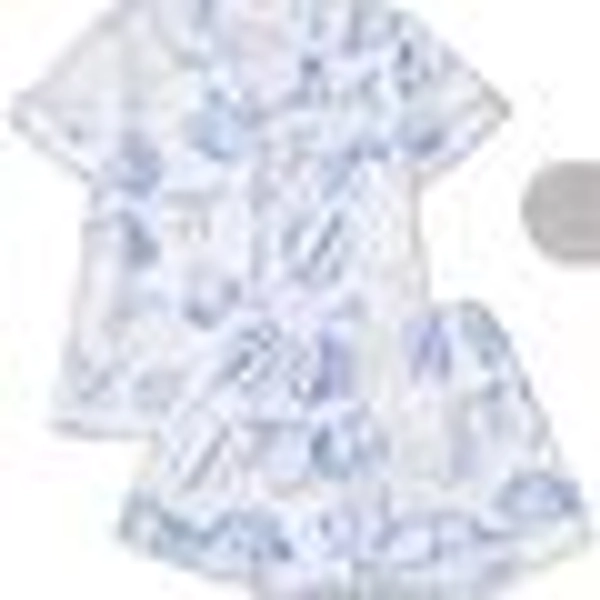 2pcs/Set Women's Ocean Shell Print Pajamas Set, Short Sleeve Shirt With Collar & Button, And Elastic Waist Shorts, Suitable For Holiday Party, Casual Everyday Indoor & Outdoor Wear