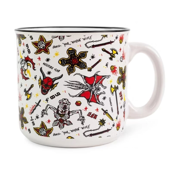 Silver Buffalo Stranger Things Hellfire Club Icons Ceramic Camper Mug | Holds 20 Ounces