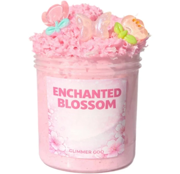 Pink Snow Fizz Slime - Enchanted Blossom, ASMR Crunchy Slime with Charms