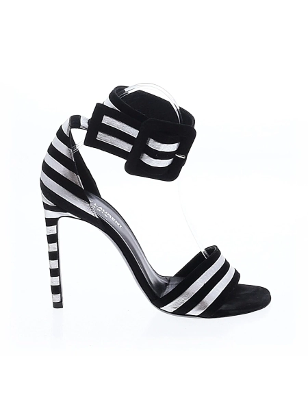 Saint Laurent Stripes Black Paloma Striped Ankle-Strap Sandals Size EU (IT) 38 / US 8