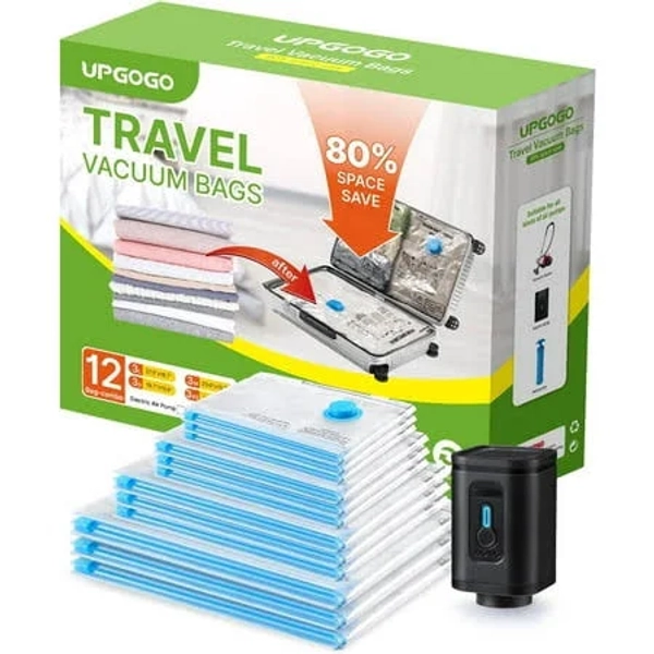 12-pack travel vacuum bag set, with portable electric pump, space-saving vacuum storage bag, suitable for clothes and luggage, Size: 27.5