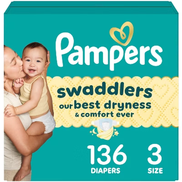Pampers Swaddlers Sensitive Disposable Diapers - Size 3 - 136ct: 16 to 28 lbs, With Aloe, Paraben-Free, Latex-Free