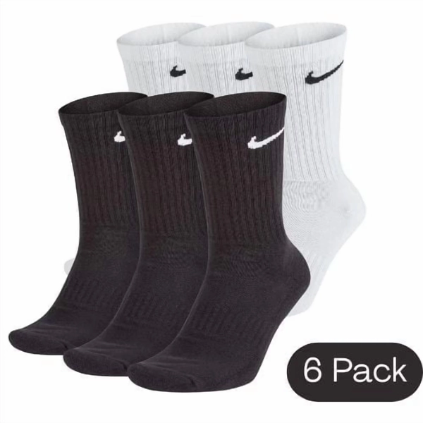 Nike Everyday Cushion Socks, 6 Pack, White and Black