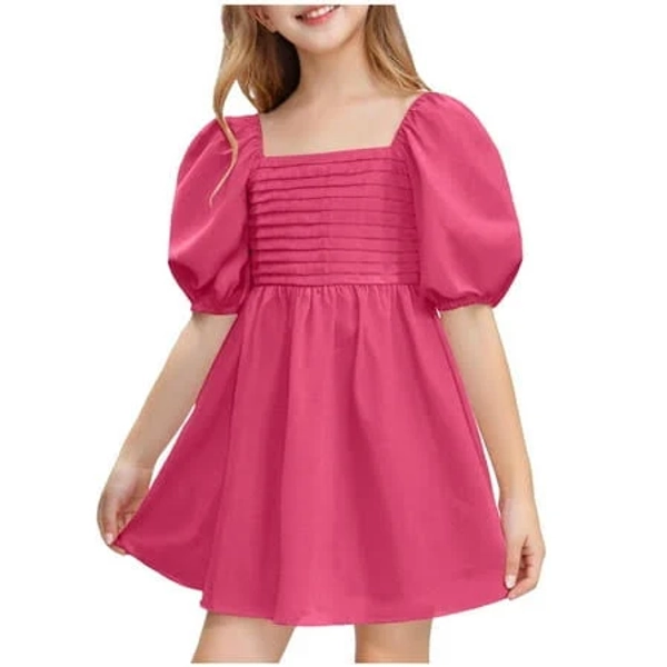 Girls Puff Sleeve Pleated Dress
