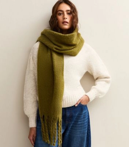 Khaki Brushed Fringed Edge Heavyweight Scarf