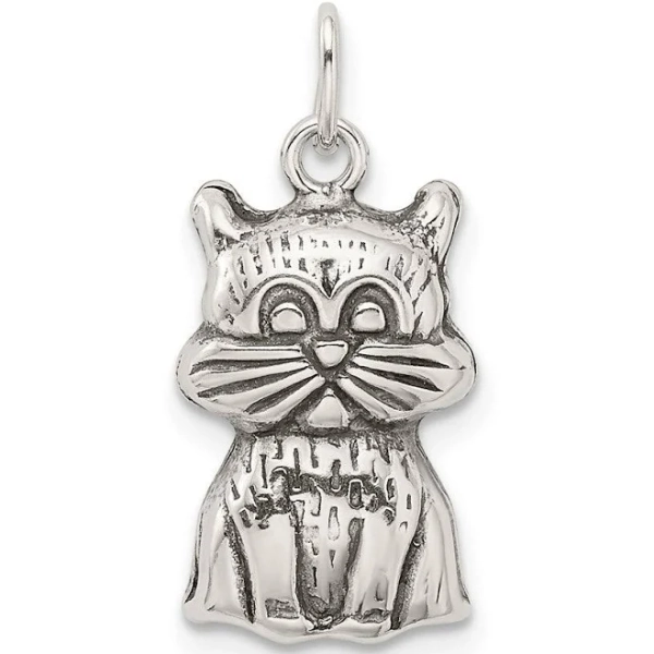 Sterling Silver 3D Polished Cat Charm