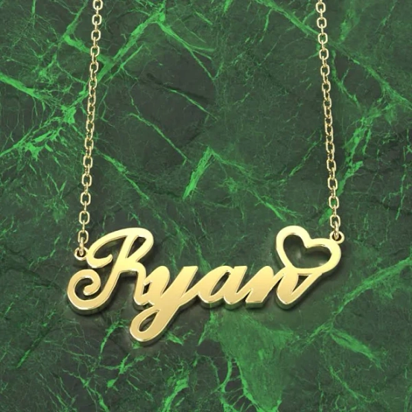 Ryan Name Necklace Gold Plated Silver Custom Necklace with Heart