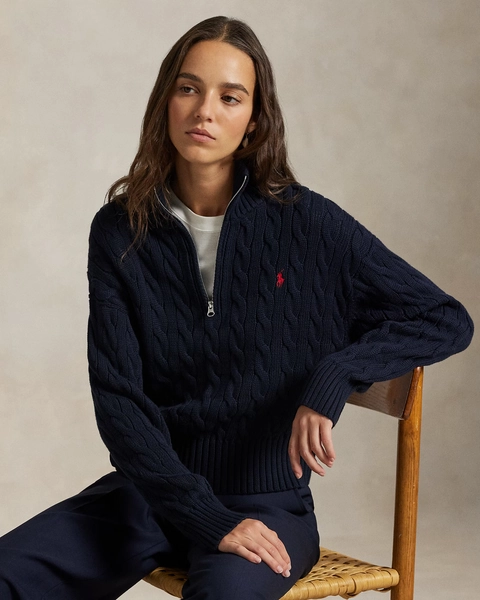 Pull demi-zippé en coton torsadé pour femme | Ralph Lauren® FR