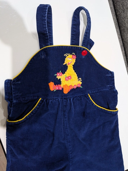 Vintage 90s Sesame Street Big Bird Overalls Corduroy Size 3T JCPenney