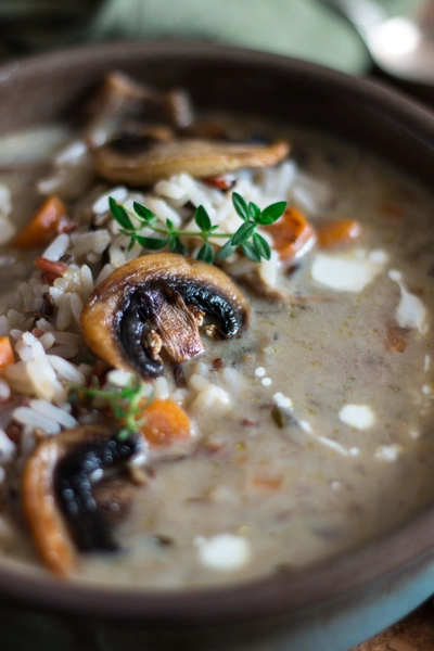 Soupe crémeuse champignon et riz sauvage 