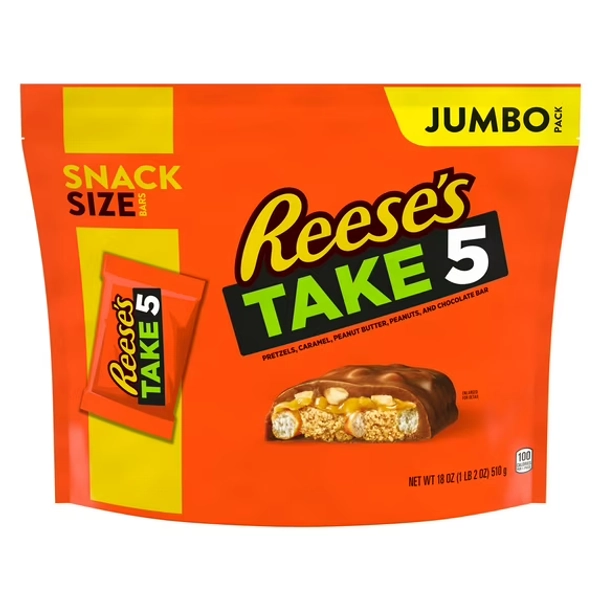 Reese's Take 5 Pretzel, Peanut and Chocolate Snack Size Candy, Jumbo Pack 18 oz