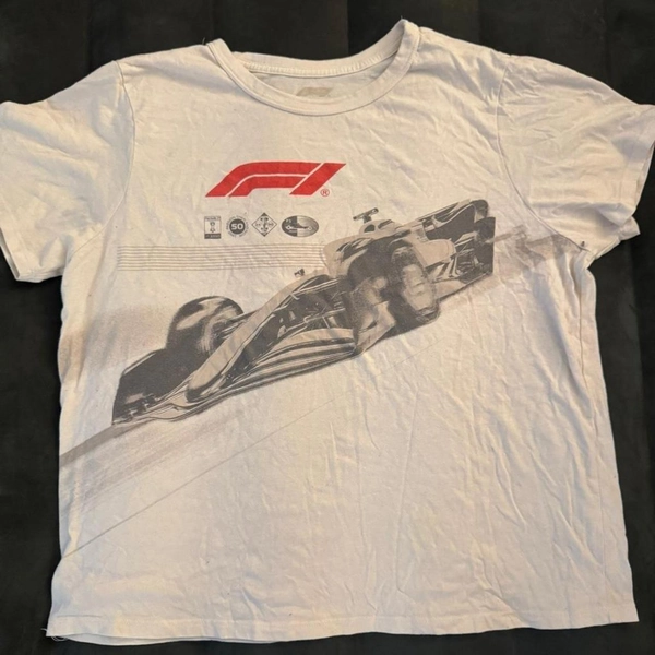 White F1 racing shirt. Fits like a slightly cropped...