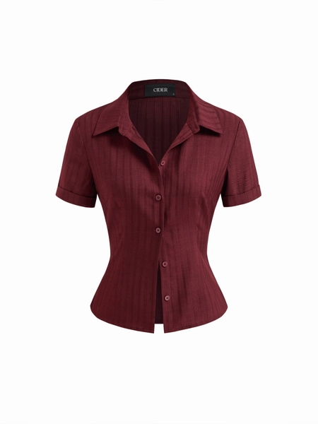 Polo Collar Texture Button Up Shirt