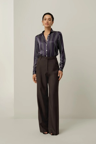 Pantalon large taille haute soie laine