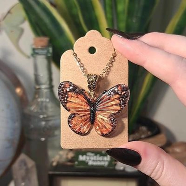 40mm Realistic Organge Butterfly Necklace, 18