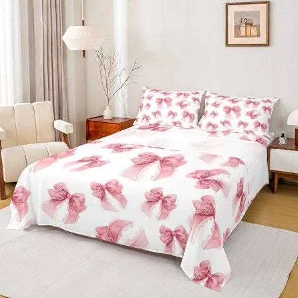 Castle Fairy Pink Ribbon Bowknot 4-Piece Full Size Sheets