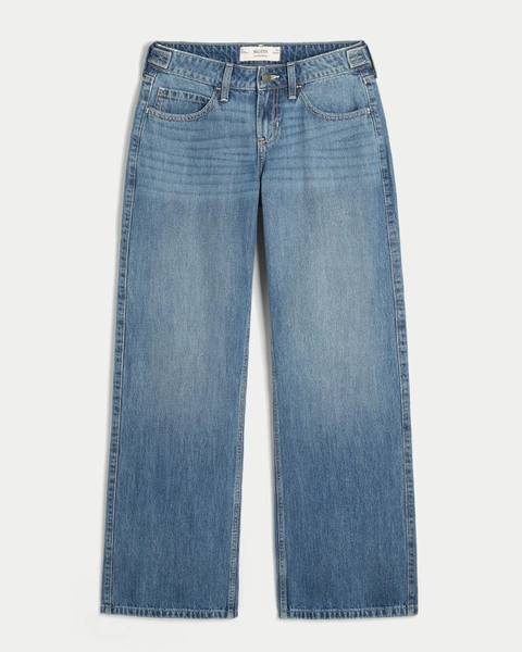 Hollister Andi Adjustable Waist Low-Rise Dark Wash Baggy Jeans