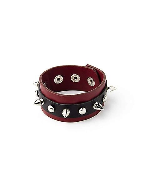 Maroon Leather Spiked Cuff Bracelet