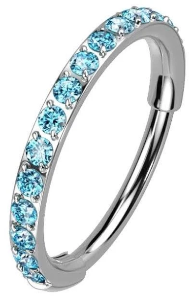 20ga Implant Grade Titanium Pave Aqua CZ Nose Hoop