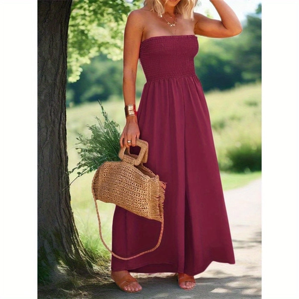 PIEPIEBUY Women'S Strapless Jumpsuit - Sleeveless Summer Romper with Pockets, Solid Color Loose Fit, Casual Outfit for Adults, Ladies Rompers And Jumpsuits