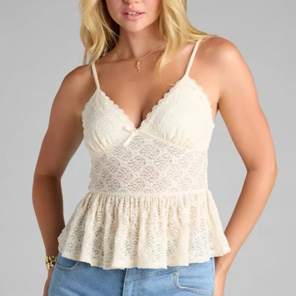 Windsor Sweet But Not Subtle Lace Peplum Cami Top