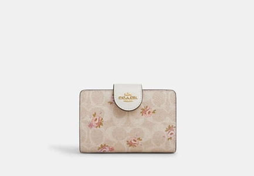 Medium Corner Zip Wallet In Signature Canvas With Floral Print
