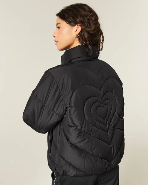 Quilted Heart Zip-Up Puffer Jacket
