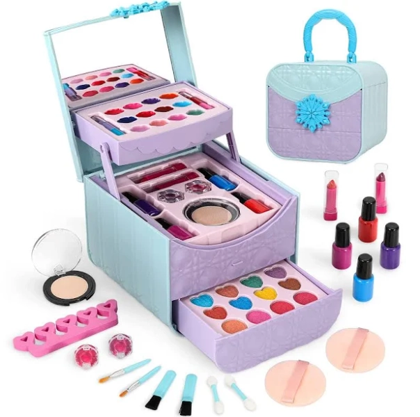 Merabufa Kids Makeup Kit For Girls 4 5 6 7 8-12Years Old ,45 Pcs Kids Real Makeup Set Washable Makeup Toys Birthday Hallowen