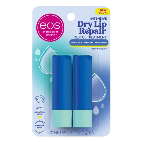 Eos Extra Dry Lip Treatment & Repair- Strawberry Scent, 0.14oz, 2 Per Pack