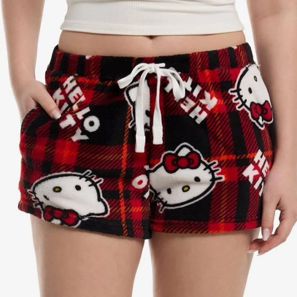 Hello Kitty Plaid Plush Lounge Shorts