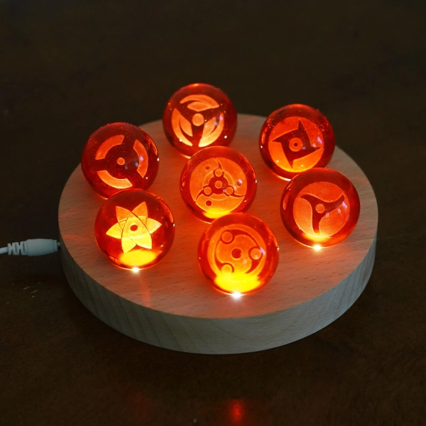 Anime Inspired Crystal Ball Night Light, Glass Ambient Desk Lamp with Wooden Base