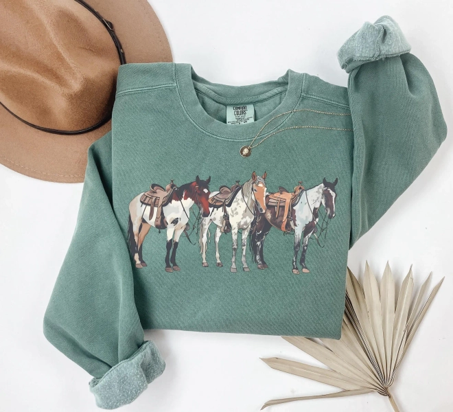 Comfort Colors Western Horses Sweatshirt, Cute Western Horses Shirt, Horse Lovers Holiday Gift, Trendy Western Gift, Cute Women Gift