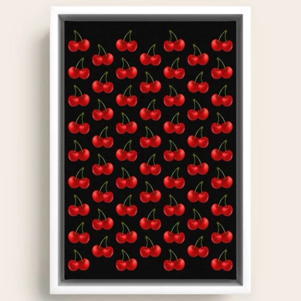 Framed Canvas | Y2k Cherries, Black Pattern Large by Colour Poems, White, 8" x 12" | Society6
