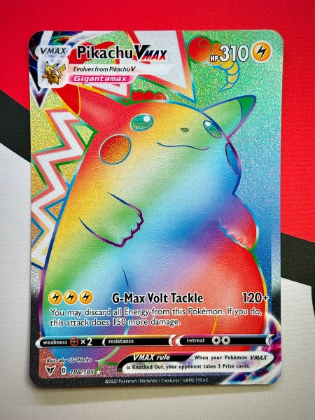 Custom Jumbo Rainbow Secret Rare Pikachu VMAX Glitter Holo 188/185 Vivid Voltage Pokemon Proxy Card