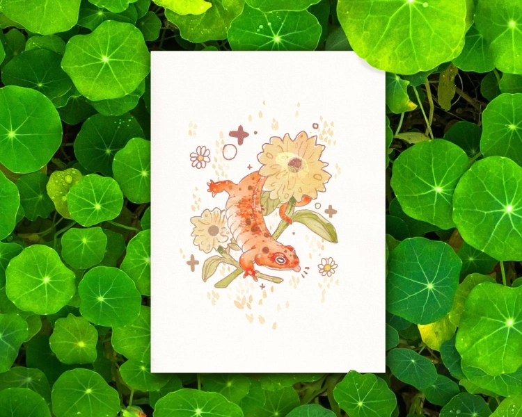Summermander - 5x7" Watercolour Salmander Art Print