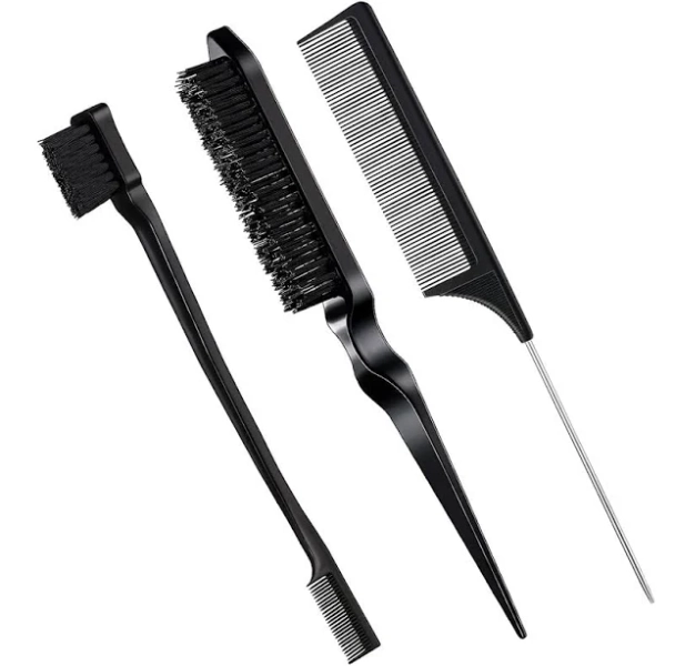 3 Pcs Slick Back Hair Brush Set – Bristle Brush, Edge Control &