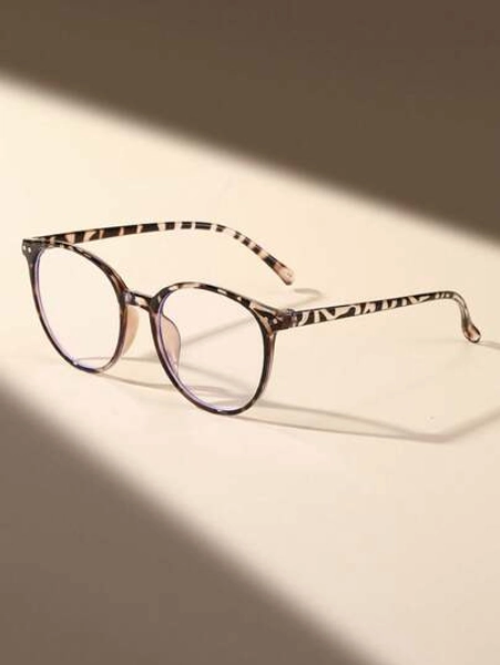 1 Pair Unisex Leopard Print Round Small Frame Blue Light Blocking Clear Lens Glasses, Simple & Fashionable, Suitable For All Face Shapes, Daily Office Reading, Street Photography Accessory