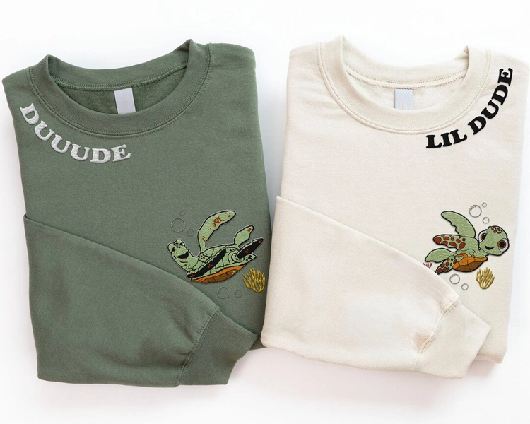 Embroidered Finding Nemo Father Son Crush and Squirt Turtle Matching Sweatshirt, Dad Embroidery Shirt, Father's Day, Gift for Papa - Etsy