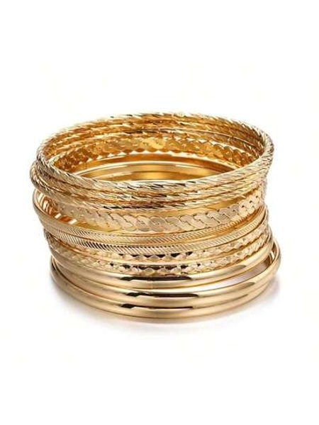 RINTOLER 12pcs Unique Geometric Hollow Woven Bangle Bracelet Set, Diameter 7cm (Please Confirm The Product Size Is Suitable Before Purchasing. Pay Attention To The Product Dimensions.)