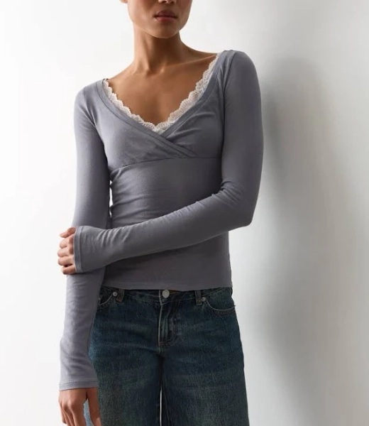 Lace Trim Long Sleeve Top