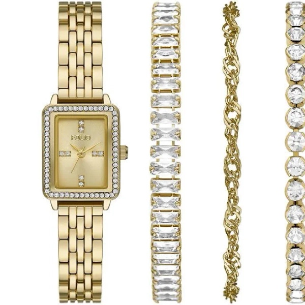 Folio Women's Rectangle Watch & Bracelets Set