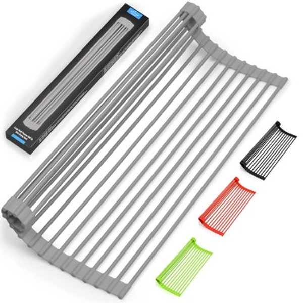 Zulay Kitchen - Large Roll Up Dish Drying Rack & Trivet (20.5 inches x 13 inches) - Gray